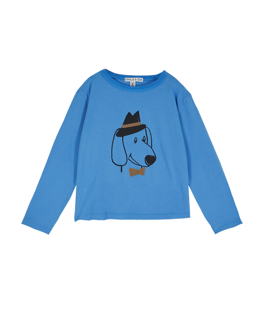 Tee-shirt jersey bio bleu "smile dog"