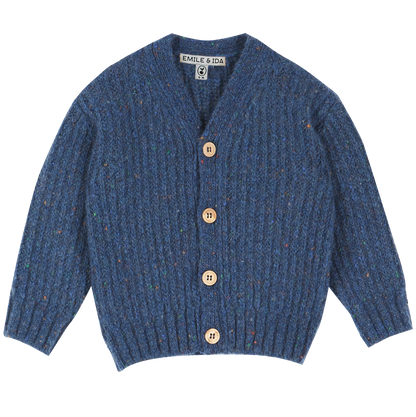 Cardigan laine et bleu pucé