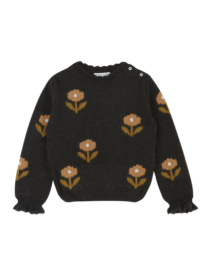 Pull fleurs laine d'alpaga bitume