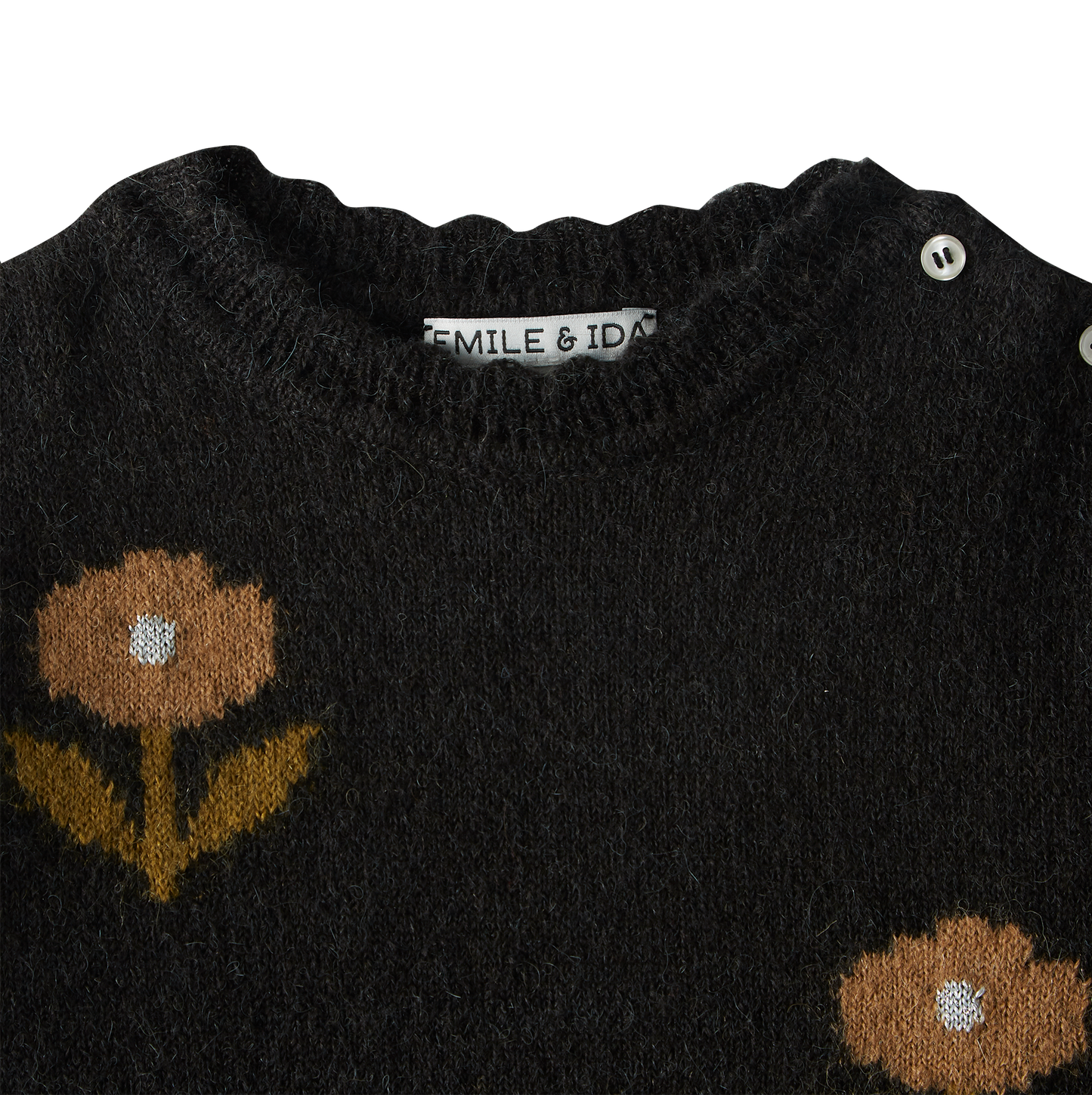 Pull fleurs laine d'alpaga bitume