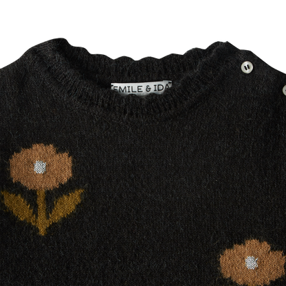 Pull fleurs laine d'alpaga bitume