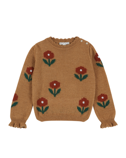 Pull fleurs laine d'alpaga beige
