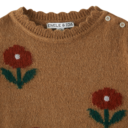 Pull fleurs laine d'alpaga beige