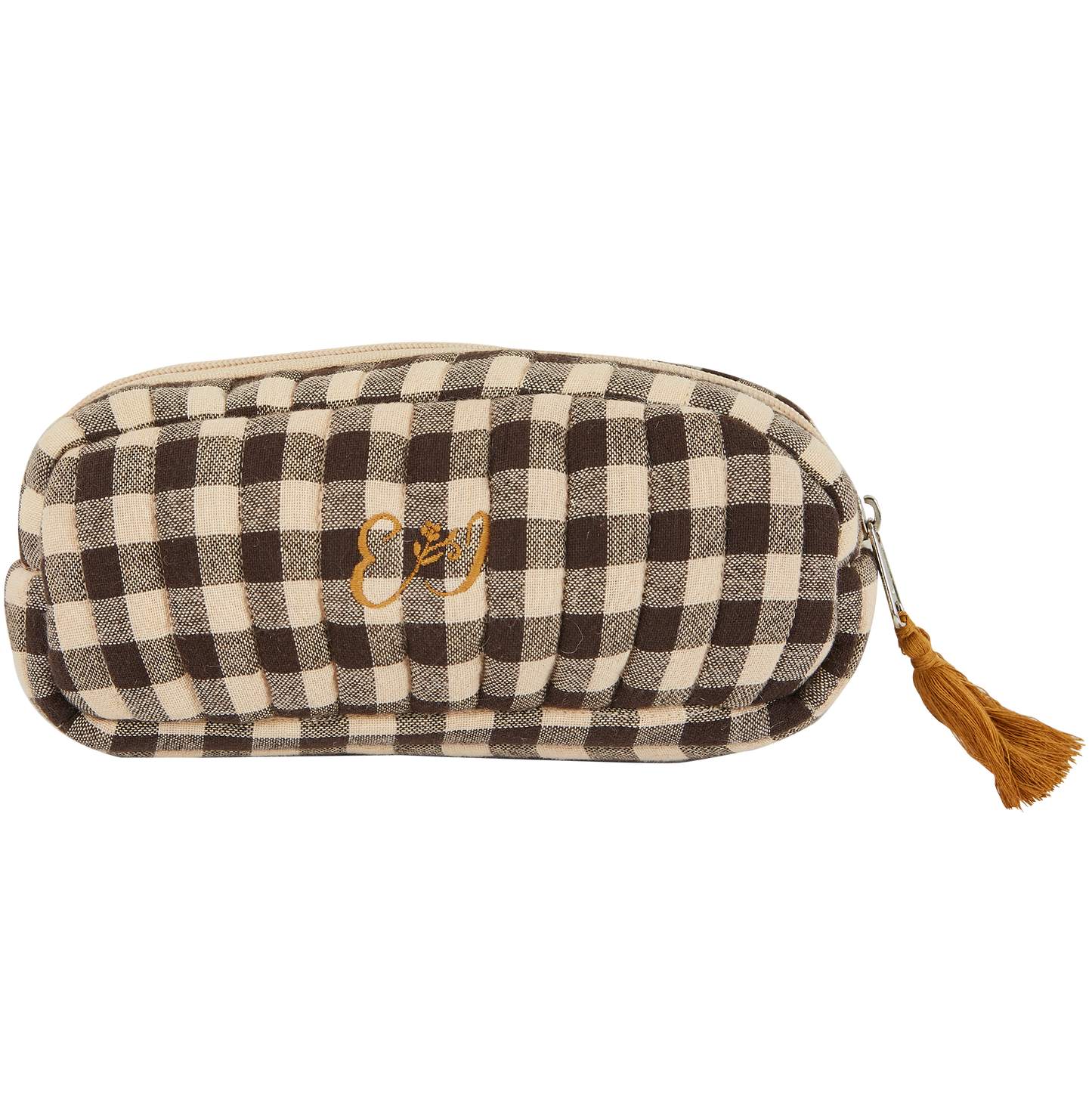 Trousse coton matelassé vichy café