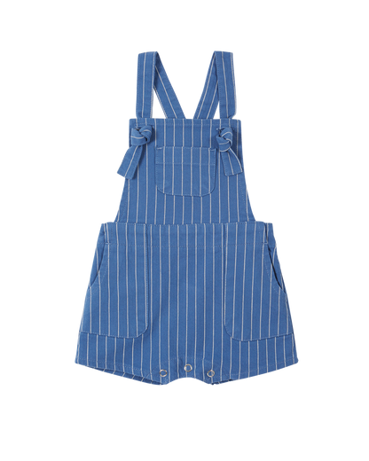 Salopette coton bleu rayure blanche