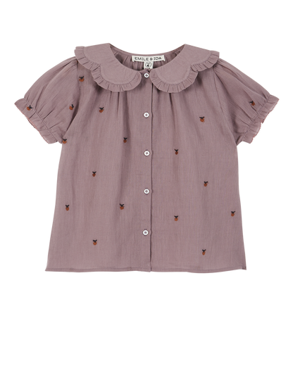 Blouse coton violine pommette