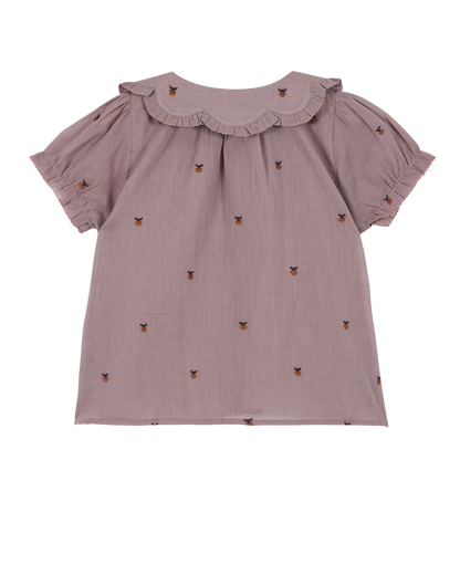 Blouse coton violine pommette