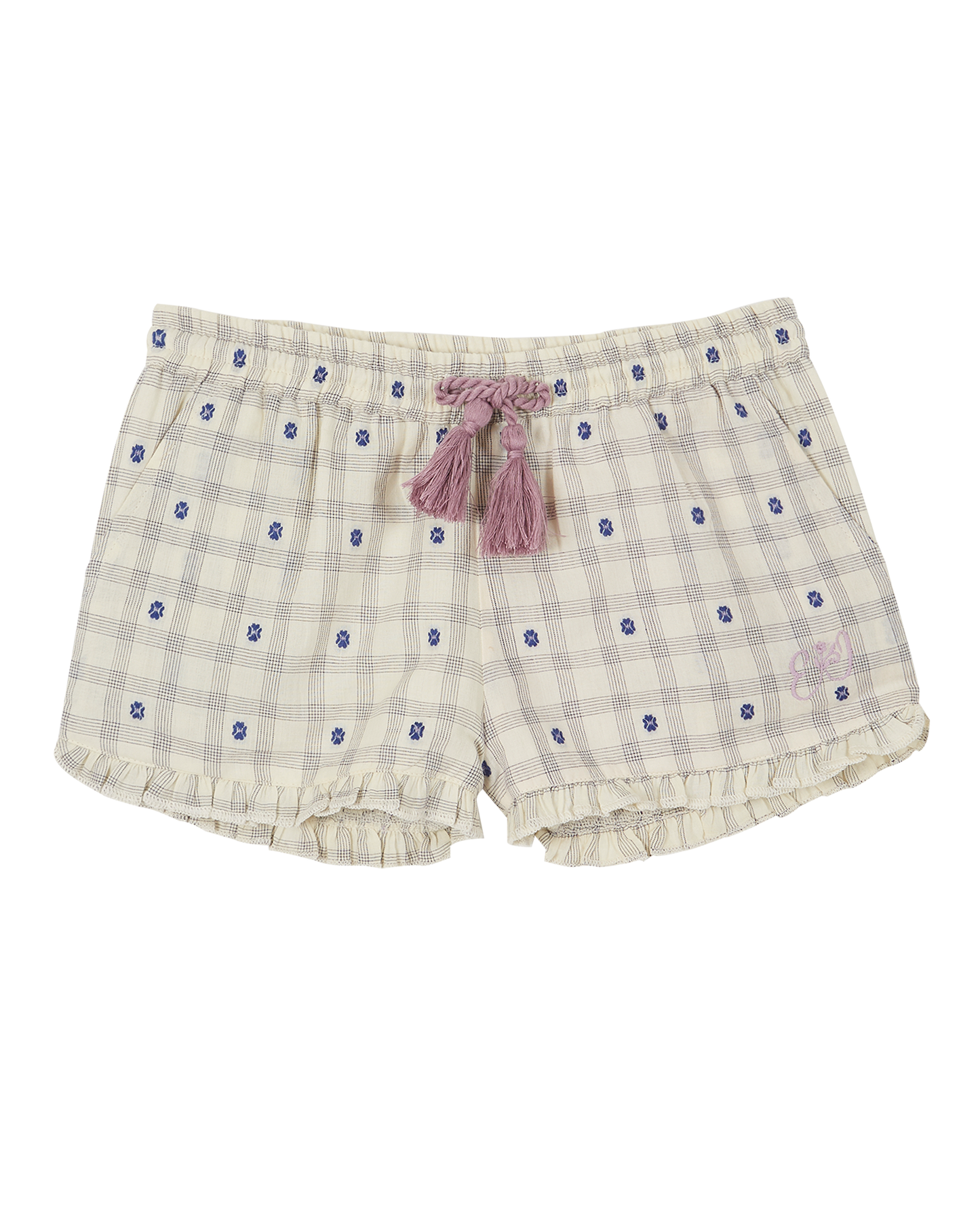 Short carreaux fleurs bleu