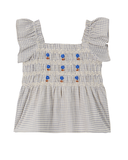 Top coton vichy bleu