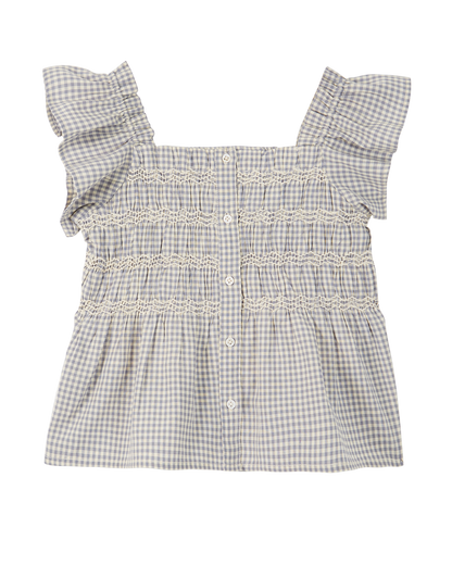 Top coton vichy bleu