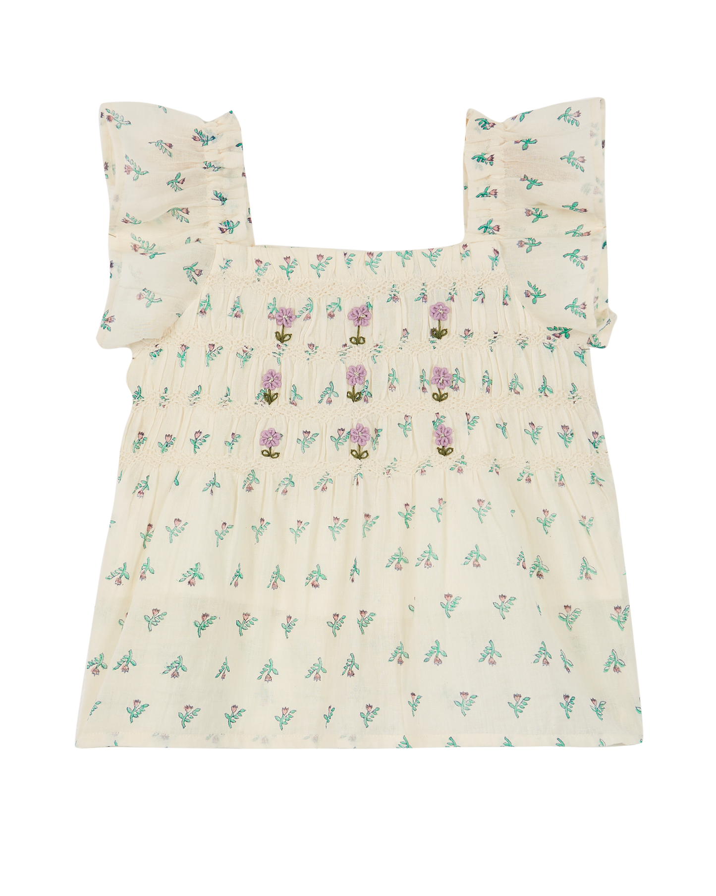 Blouse coton écru jonquille violet