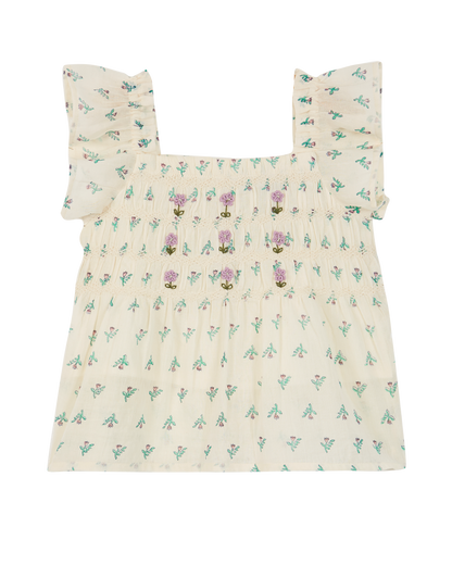 Blouse coton écru jonquille violet