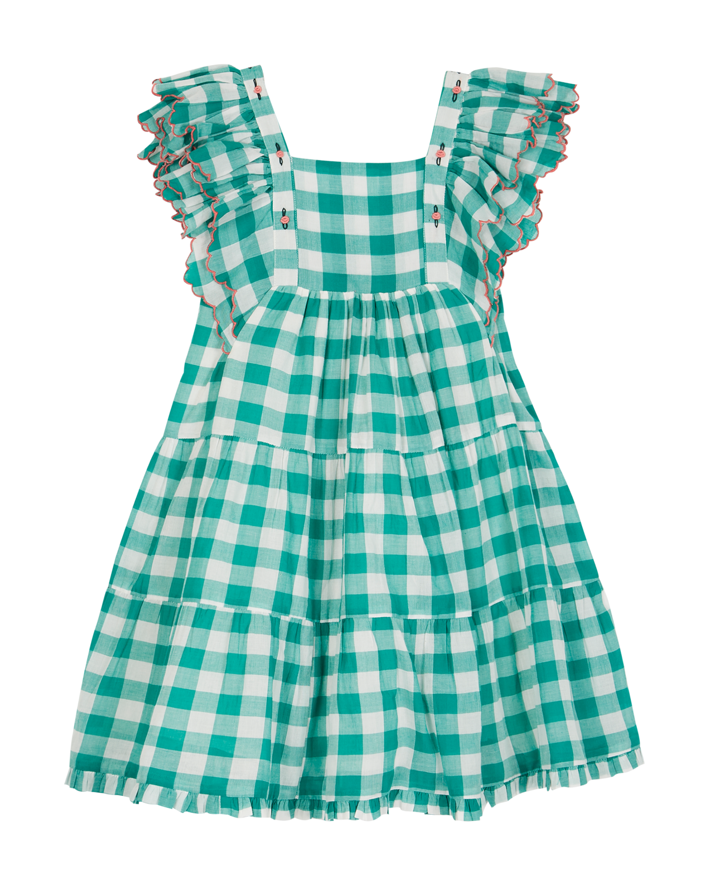 Robe à étages en coton vichy vert et blanc