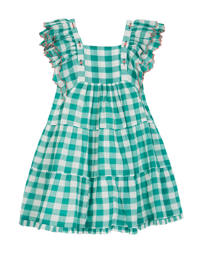 Robe à étages en coton vichy vert et blanc