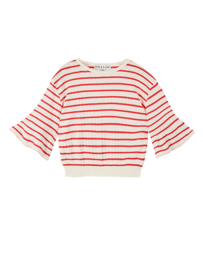 Tee-shirt rayé coton modal rouge et écru