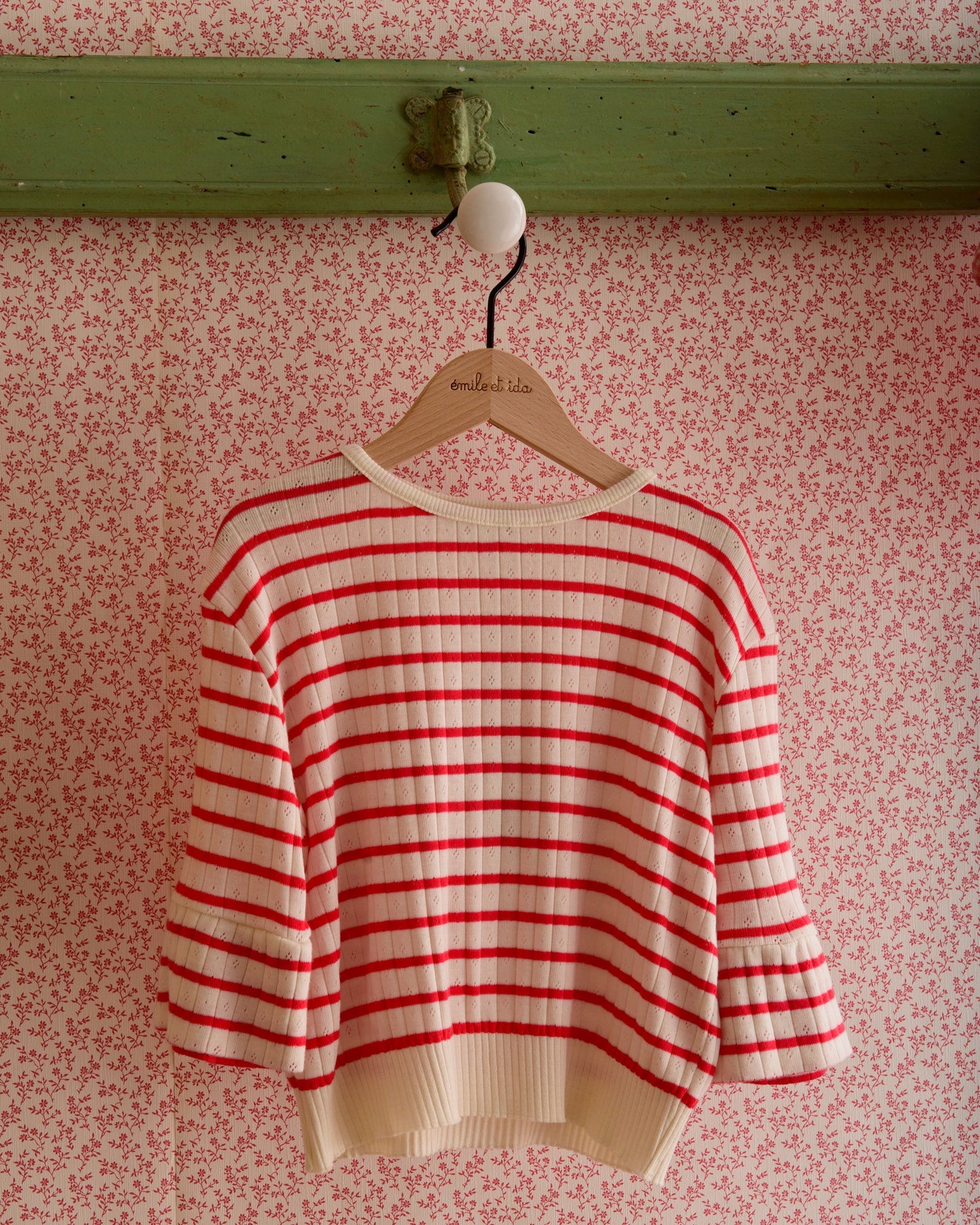 Tee-shirt rayé coton modal rouge et écru