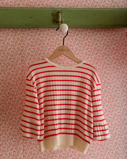 Tee-shirt rayé coton modal rouge et écru