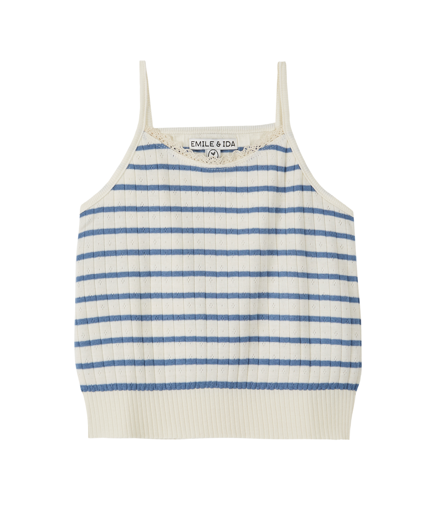 Top rayé coton modal ajouré bleu et écru