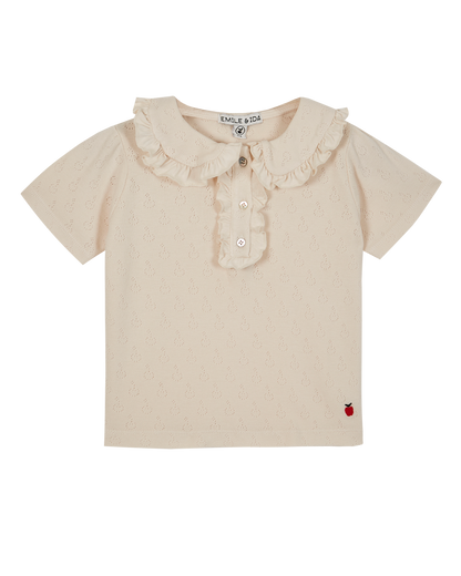 Polo coton modal ajouré écru