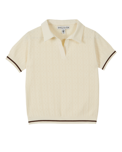 Polo coton modal ajouré écru