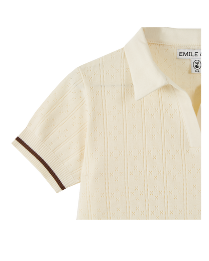 Polo coton modal ajouré écru