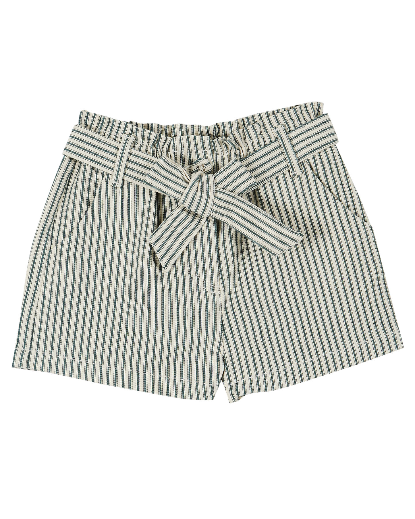 Short coton rayure vert et écru