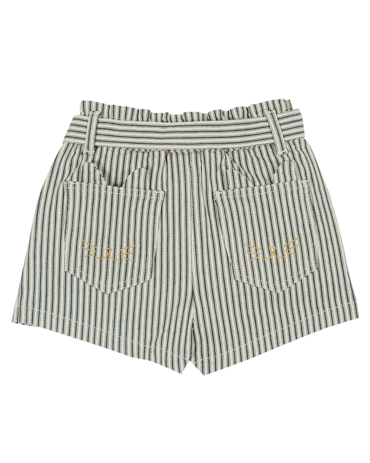 Short coton rayure vert et écru