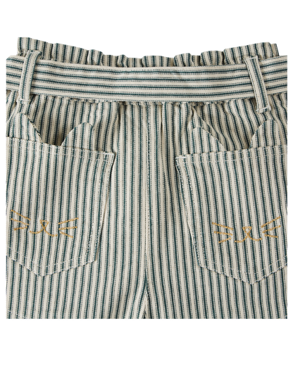 Short coton rayure vert et écru