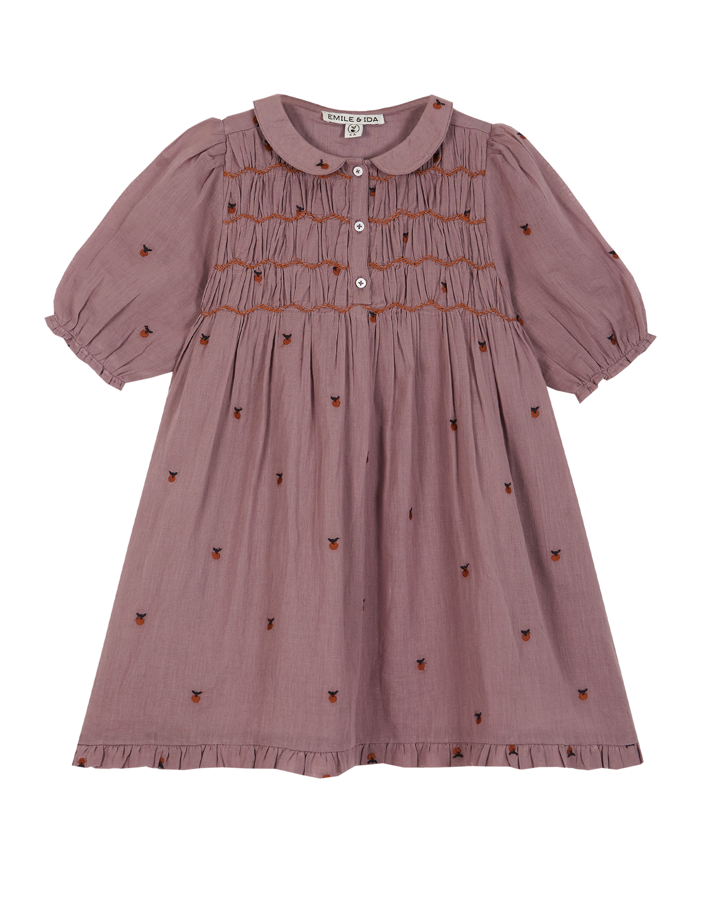 Robe smockée coton violine pommette