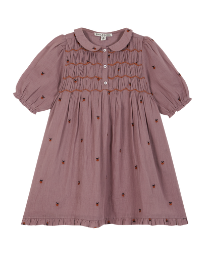 Robe smockée coton violine pommette