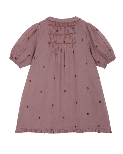 Robe smockée coton violine pommette