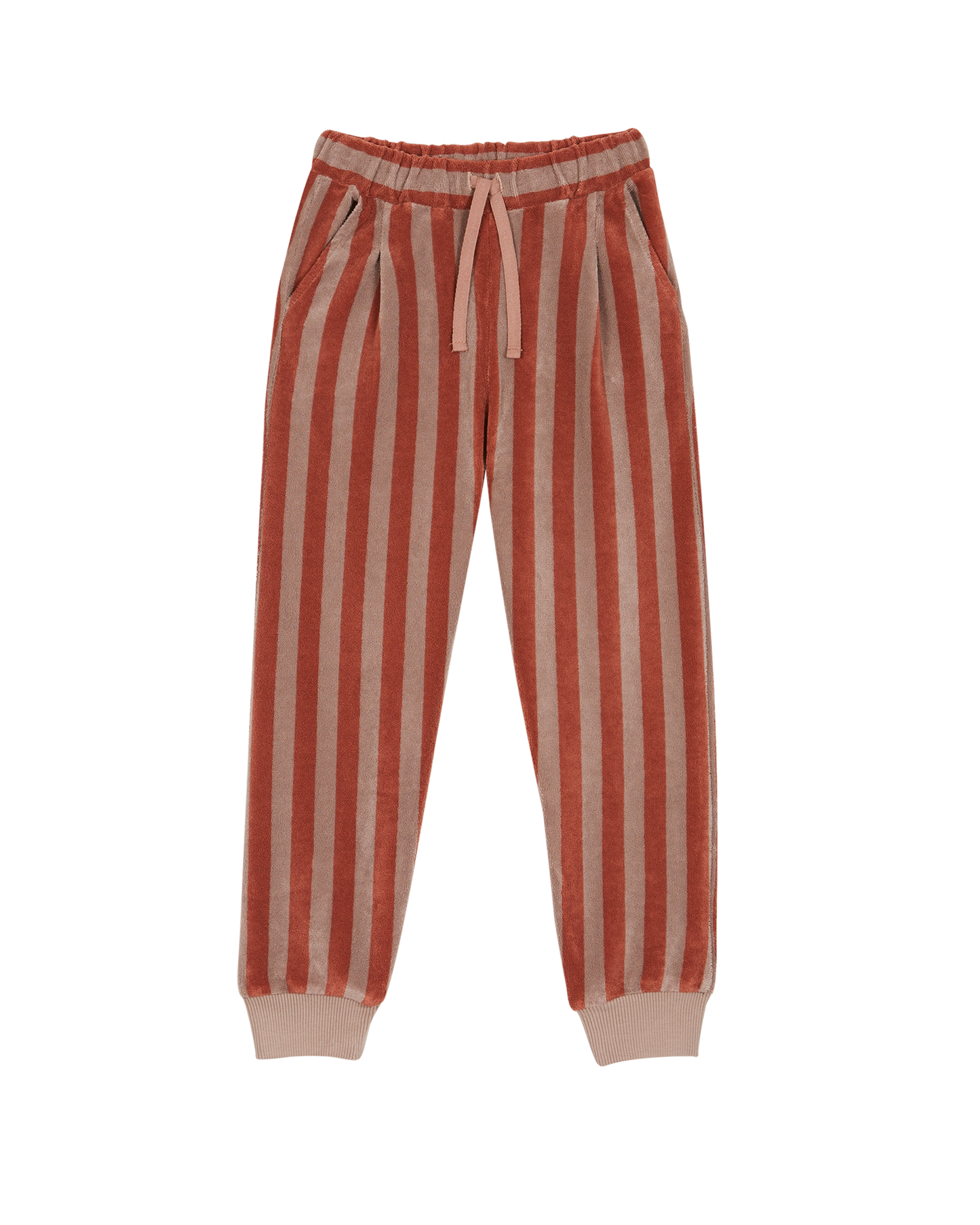 Pantalon éponge rayé mauve et caramel