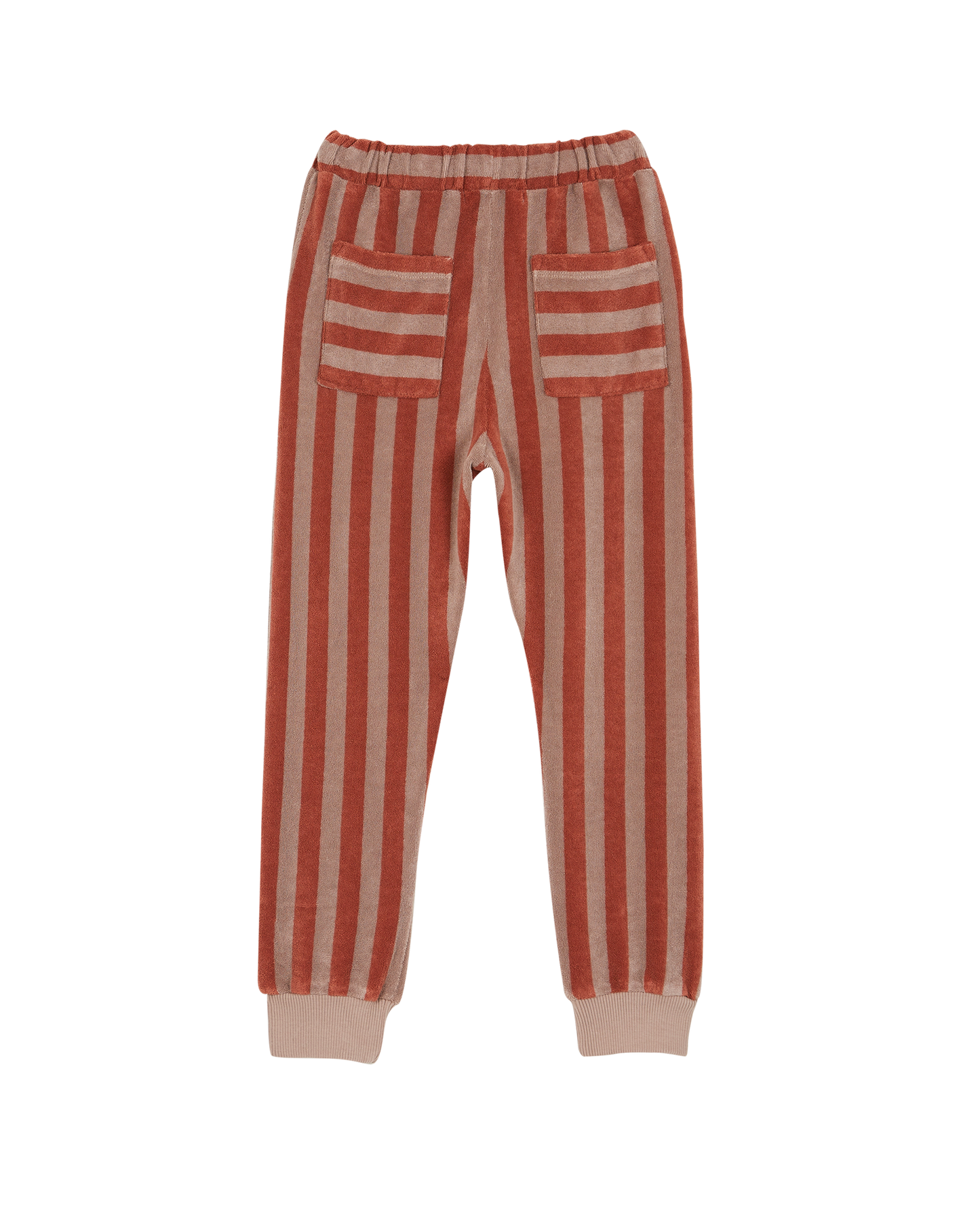 Pantalon éponge rayé mauve et caramel
