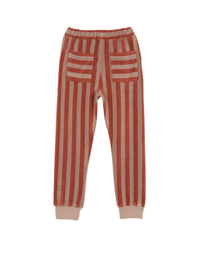 Pantalon éponge rayé mauve et caramel