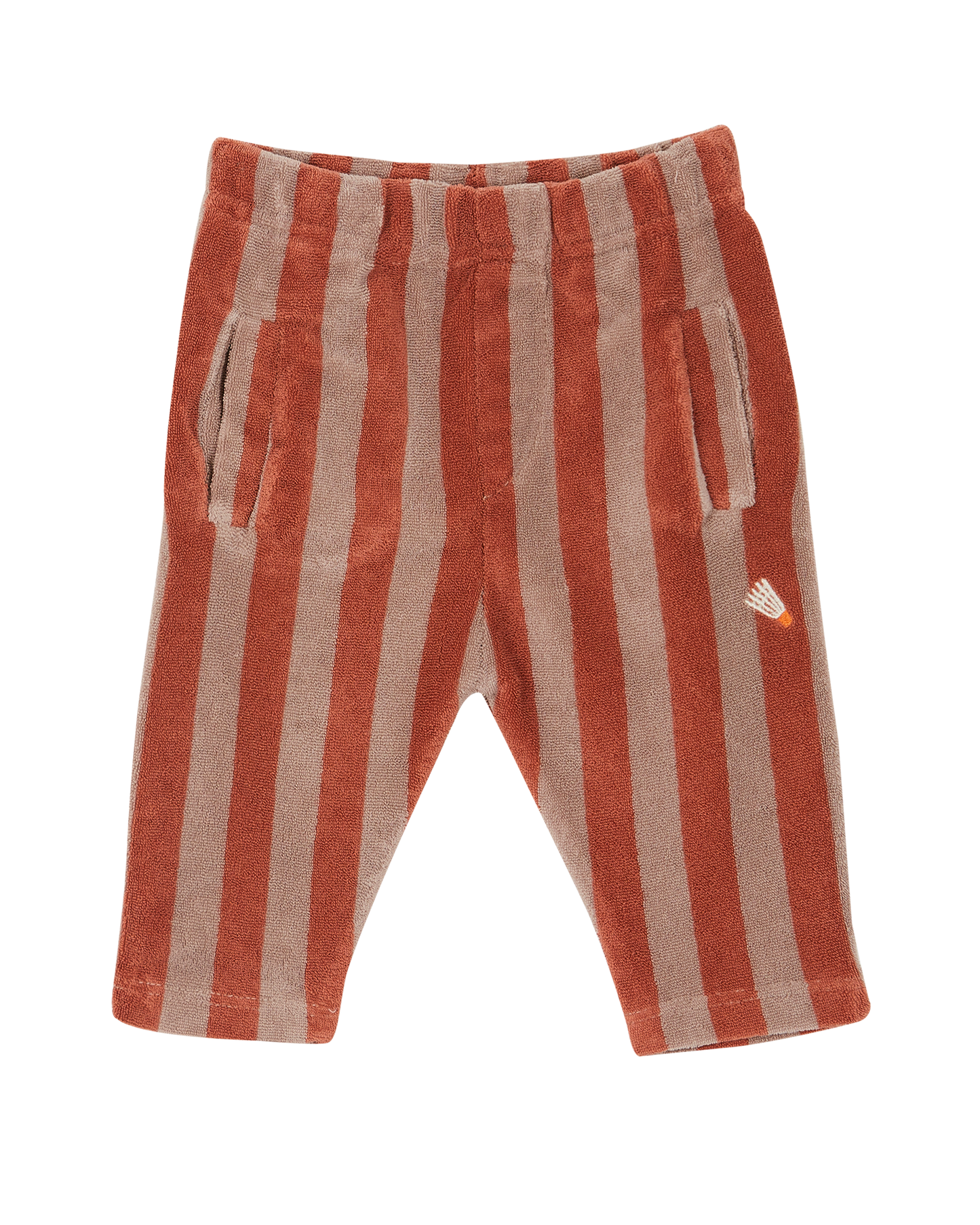 Pantalon éponge rayé mauve et caramel