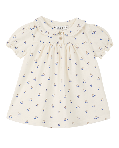 Robe coton bio écru griotte bleu