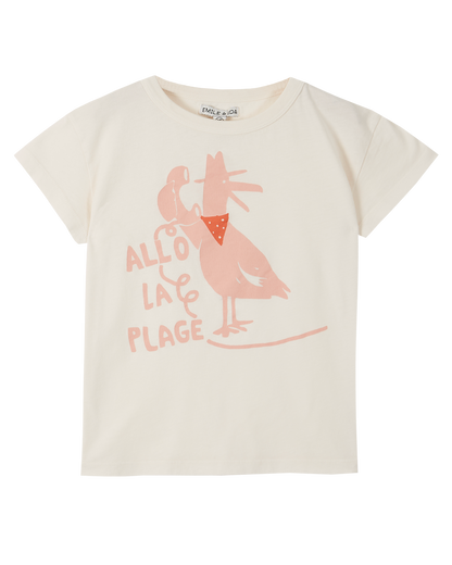 Tee-shirt coton bio écru "Allo la plage"