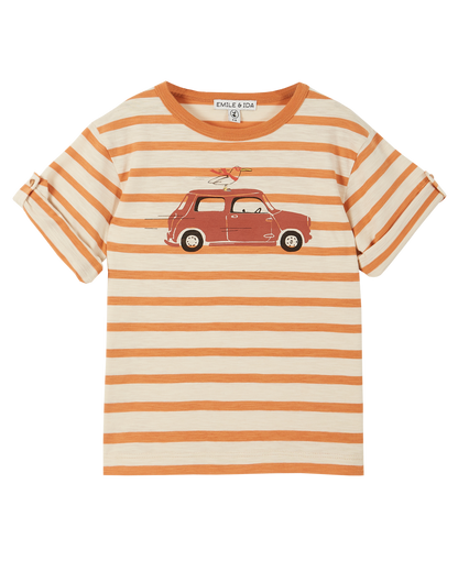 Tee-shirt bio rayé écru mangue