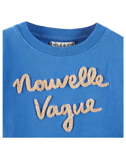 Sweatshirt coton bio molletonné céleste "Nouvelle vague"