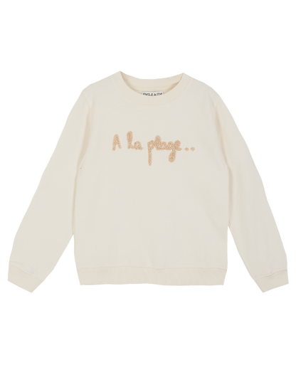 Sweatshirt coton bio molletonné écru "A la plage…"