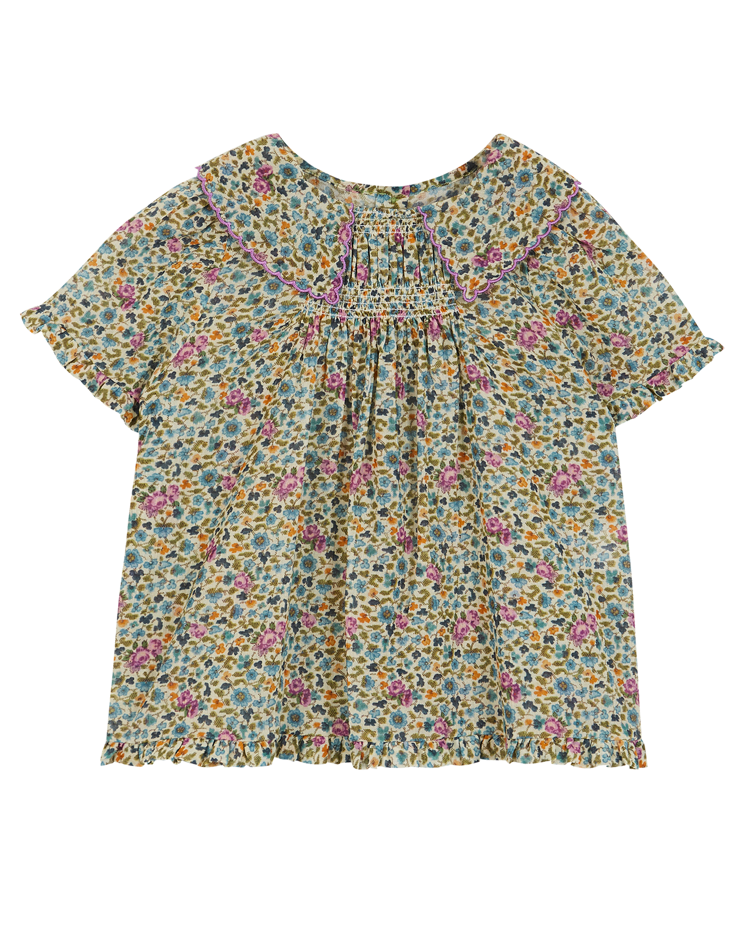 Blouse coton floral vert