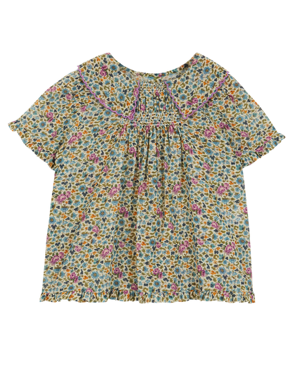 Blouse coton floral vert