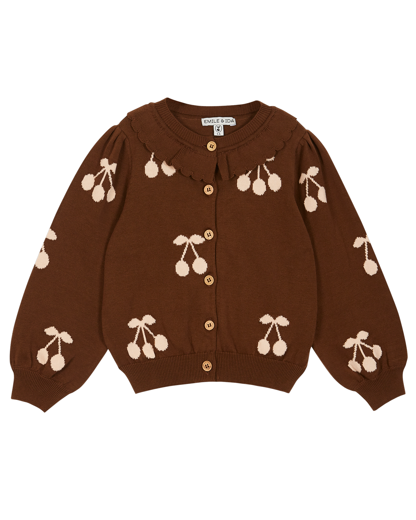 Cardigan cerise coton bio chocolat et écru