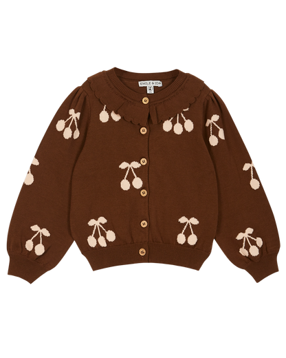 Cardigan cerise coton bio chocolat et écru