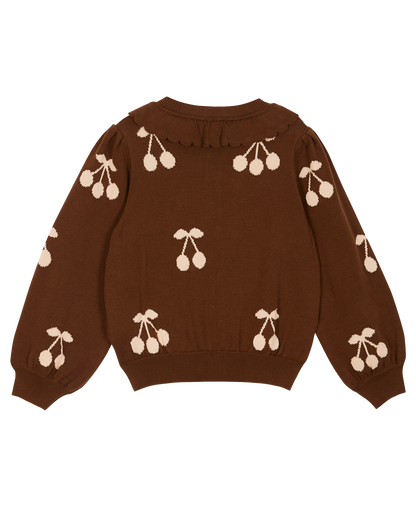 Cardigan cerise coton bio chocolat et écru
