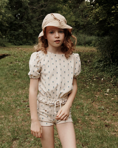 Chapeau coton beige pois vert