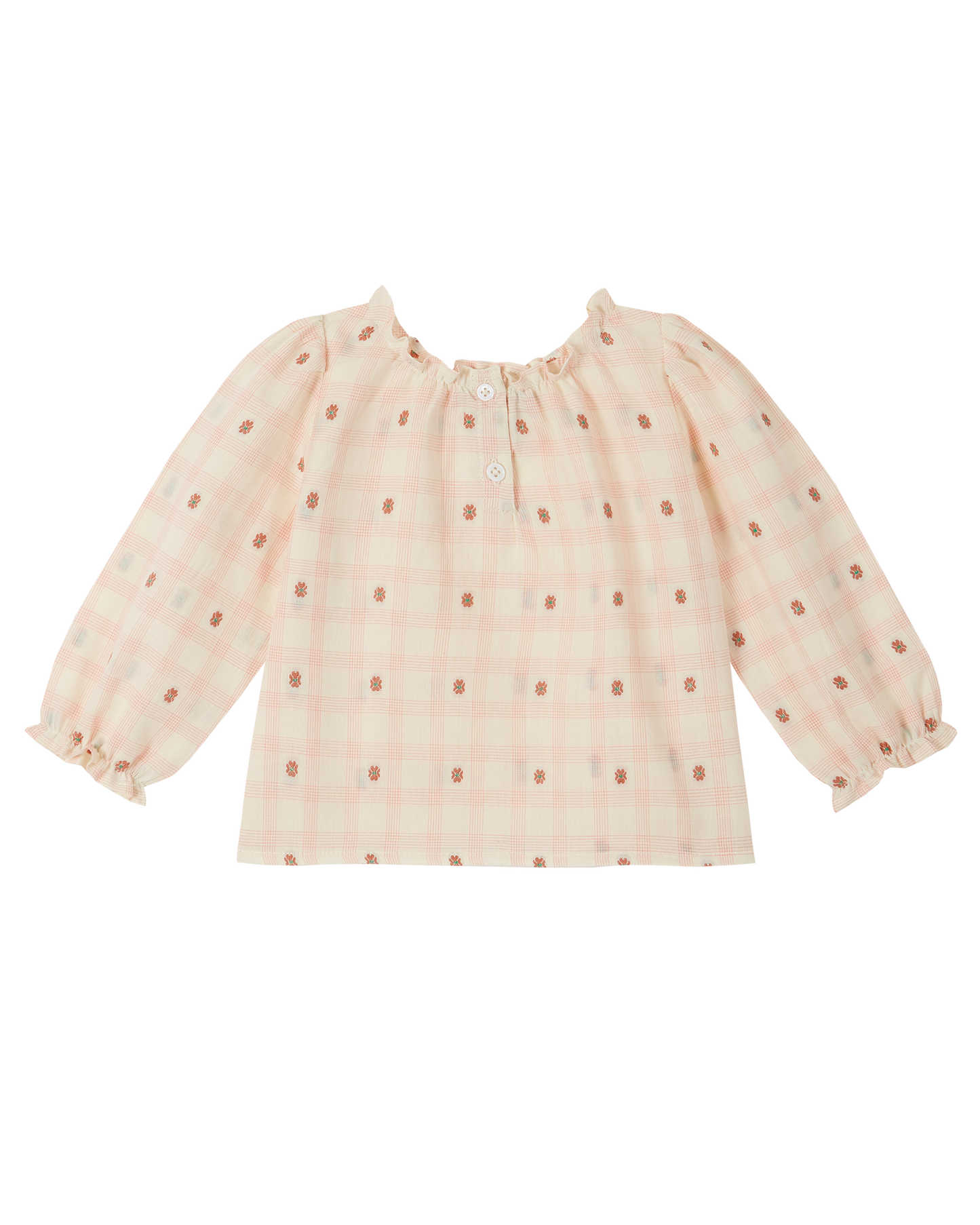 Blouse coton carreaux fleurs rose