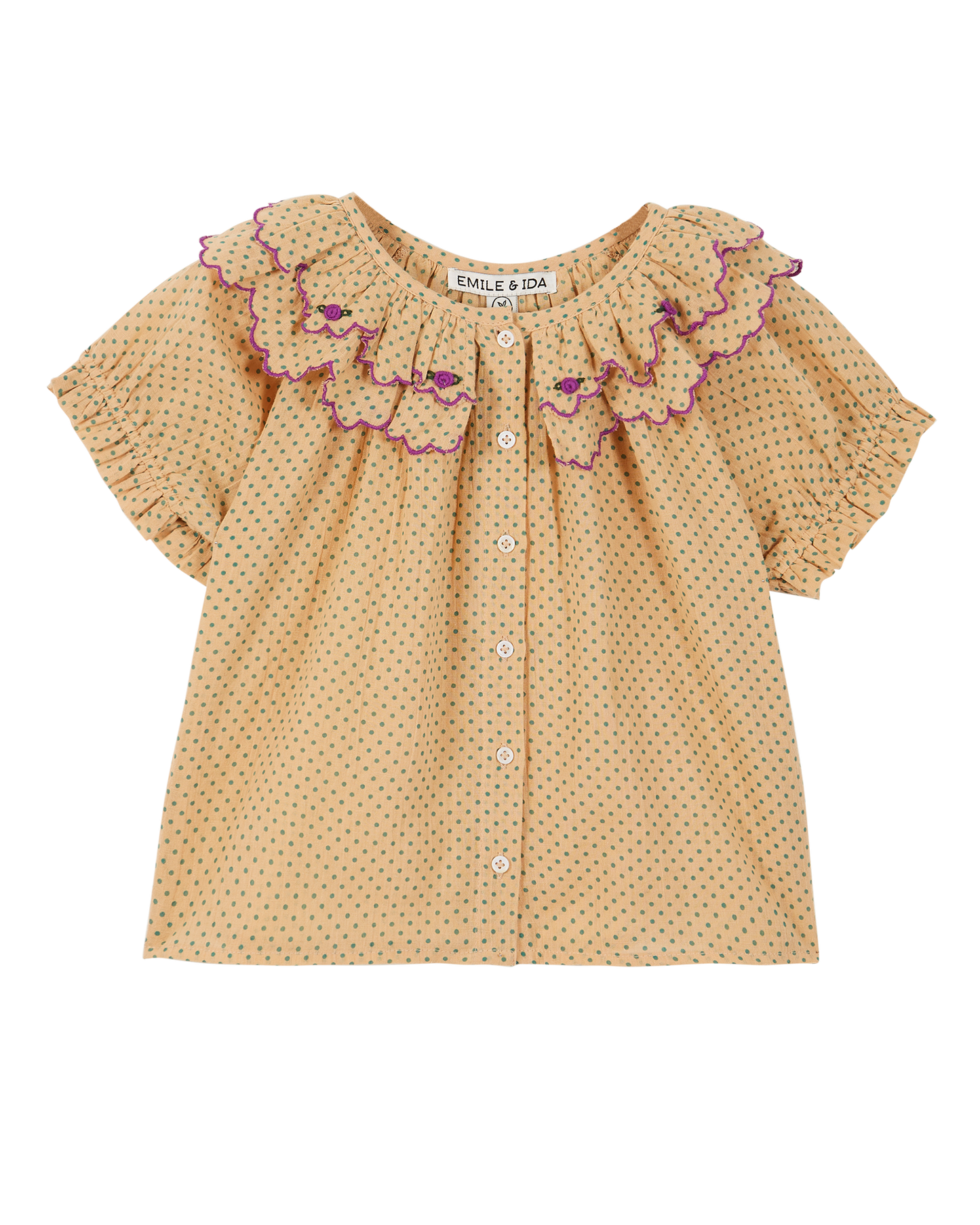 Blouse beige pois vert