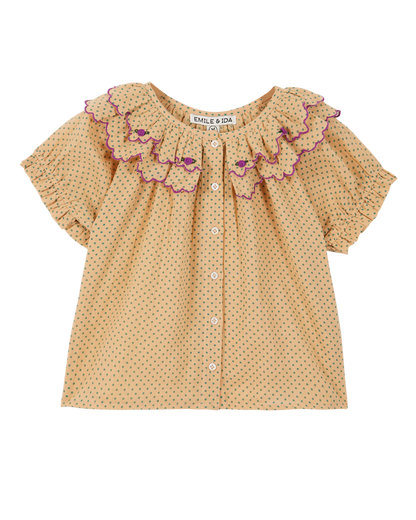 Blouse beige pois vert