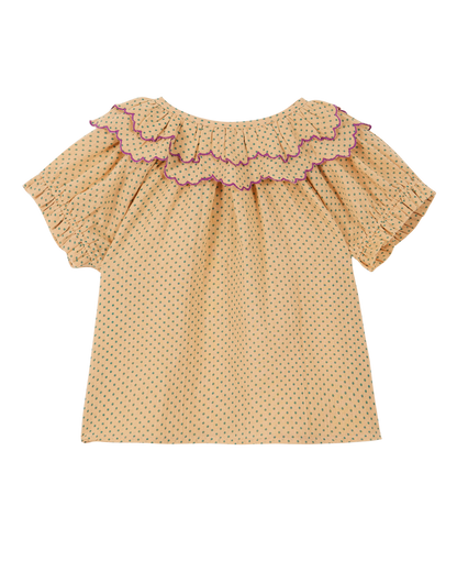 Blouse beige pois vert